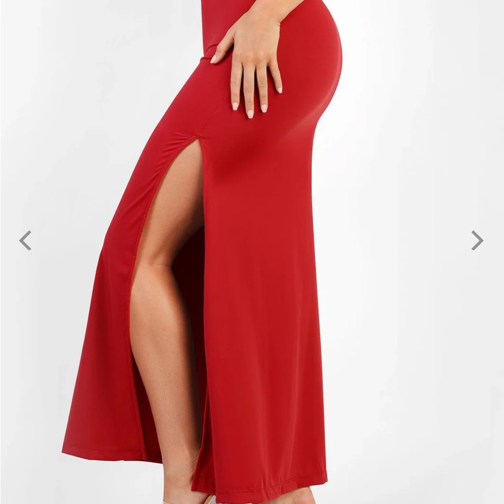POPILUSH Shapewear⏳ Lace V Neck Side Slit Slimming Maxi Slip Dress NWT - Picture 4 of 8